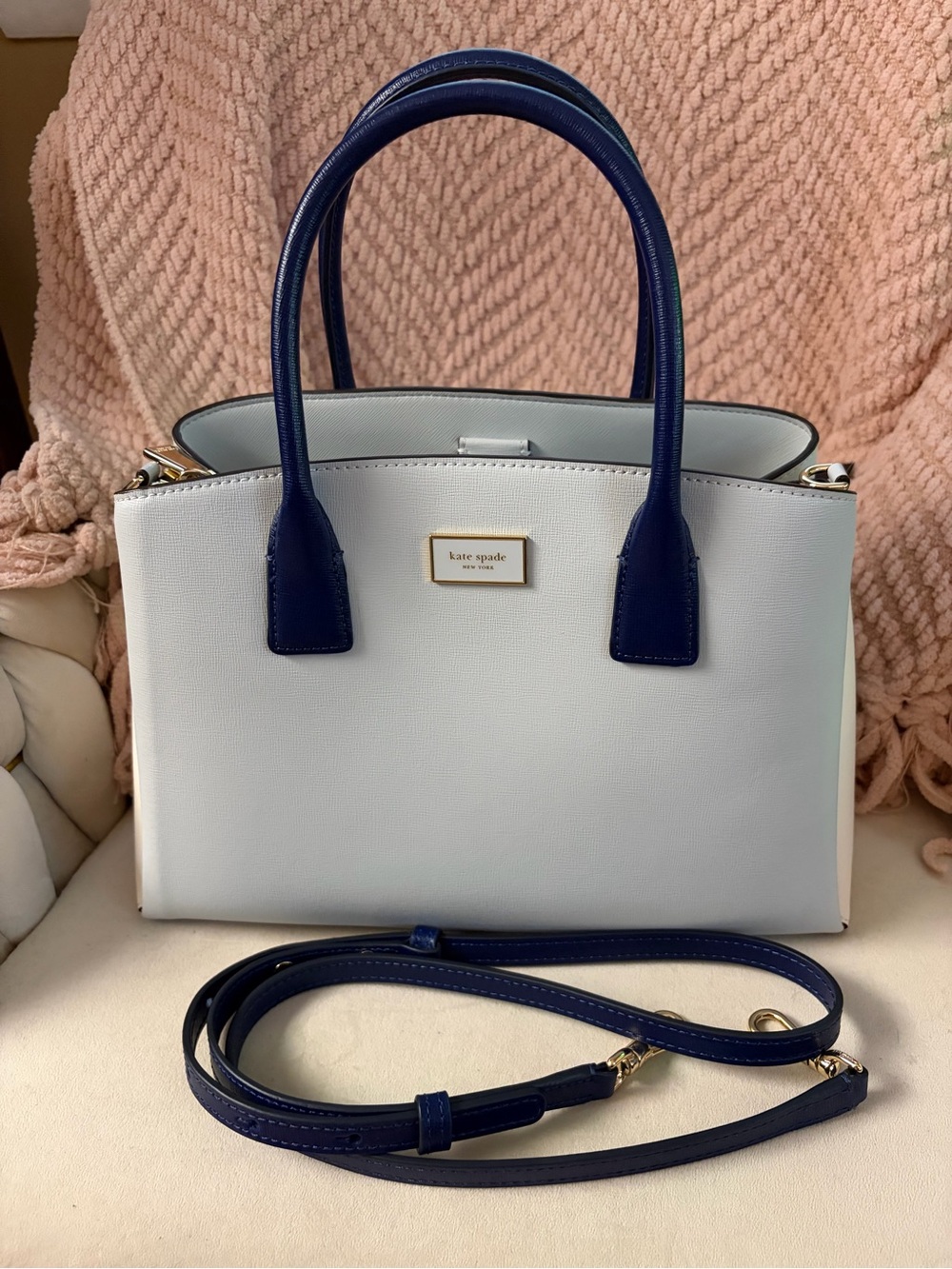 Authentic Kate Spade Serena Color Blocked Leather Satchel Purse Bag EUC Pristine - Picture 4 of 7